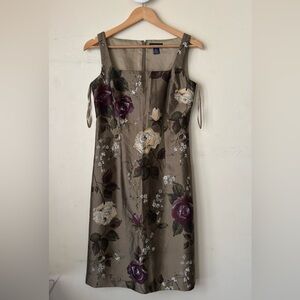 Vintage Hand Painted Floral Silk Midi Dress Ann Taylor
